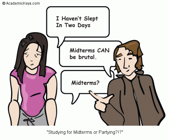 Cartoon #81, Studying for Midterms or Partying?!?